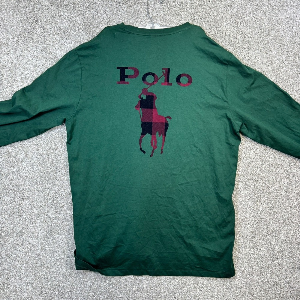 Polo Ralph Lauren Mens XLT Forest Green Long Sleeve Big Pony Plaid Graphic Tee